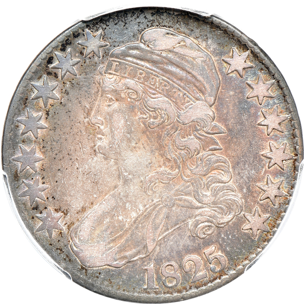 1825 VF-35, 1828 Curl Base 2, No Knob AU-50, and an 1836 Lettered Edge AU-55, all PCGS