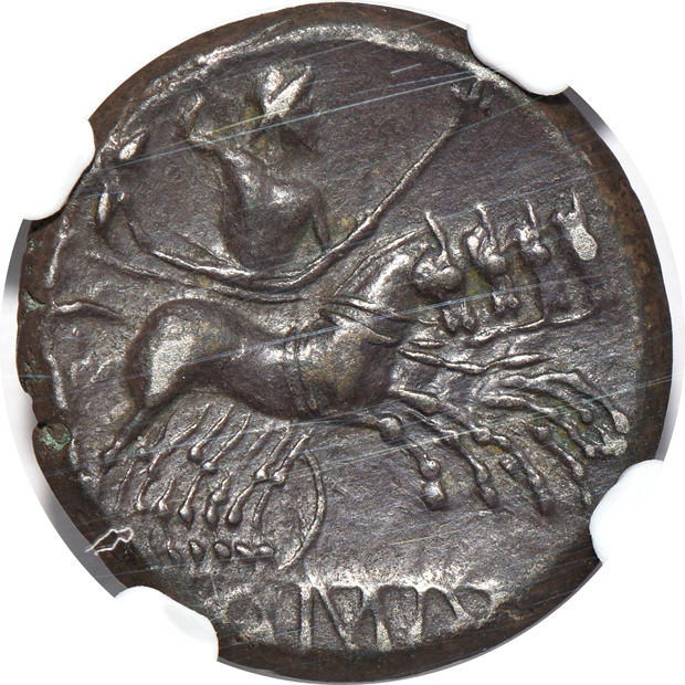 Roman Empire - 225-214/2 BC quadrigatus - NGC Ch XF