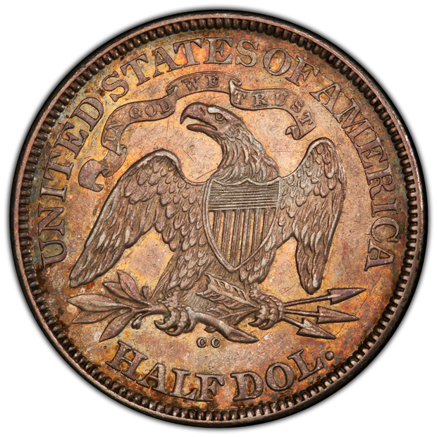 1877-CC Seated Liberty half-dollar AU-50, and an 1887 Seated Liberty quarter AU-55, both PCGS