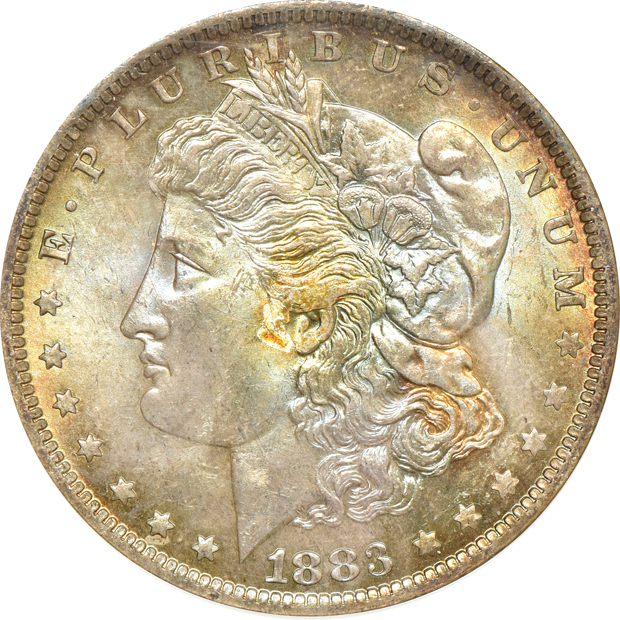 1882-O PCGS MS-64+, 1883-O NGC MS-64, and an 1886 NGC MS-66, all CAC