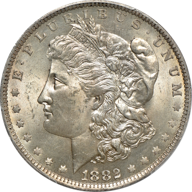 1882-O PCGS MS-64+, 1883-O NGC MS-64, and an 1886 NGC MS-66, all CAC