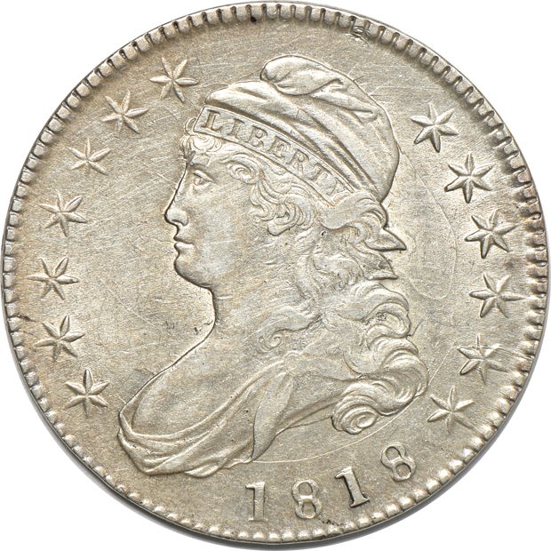 Four capped-bust half-dollars