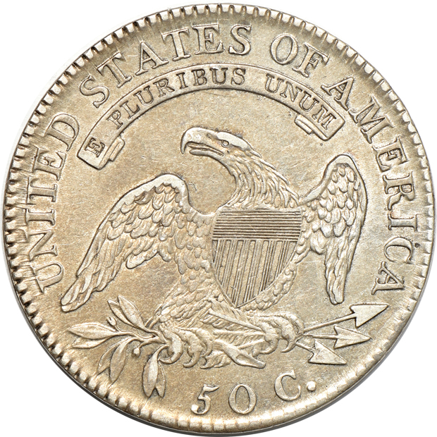 Four capped-bust half-dollars