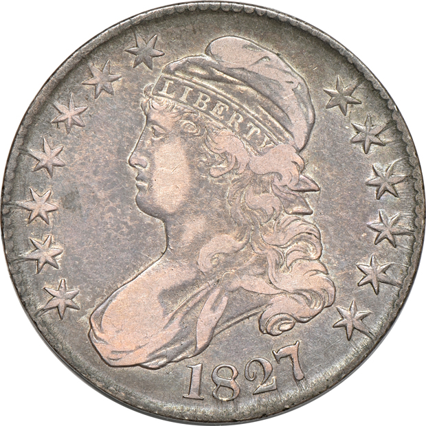 Four capped-bust half-dollars