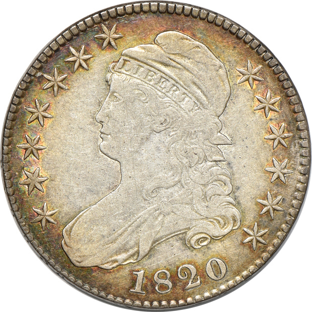 Four capped-bust half-dollars