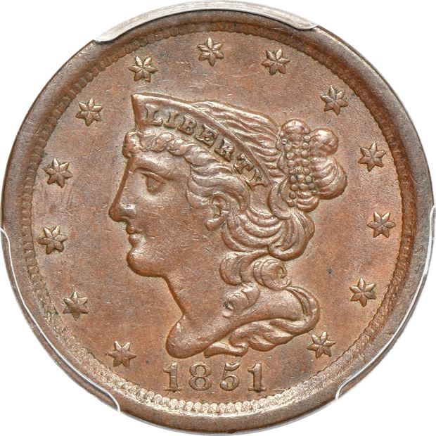 1834 Capped Bust quarter VF-35, 1851 half-cent AU-55, and an 1875-S twenty-cent piece AU-53, all PCGS