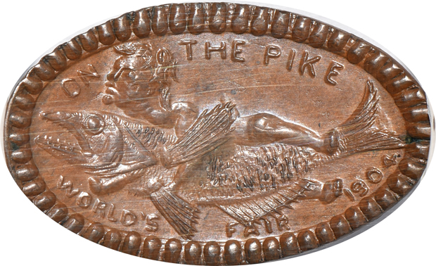 Finest known 1904 The Pike Souvenir elongated cent NGC MS-67 RB, plus two additional 1904 World's Fair elongated cents