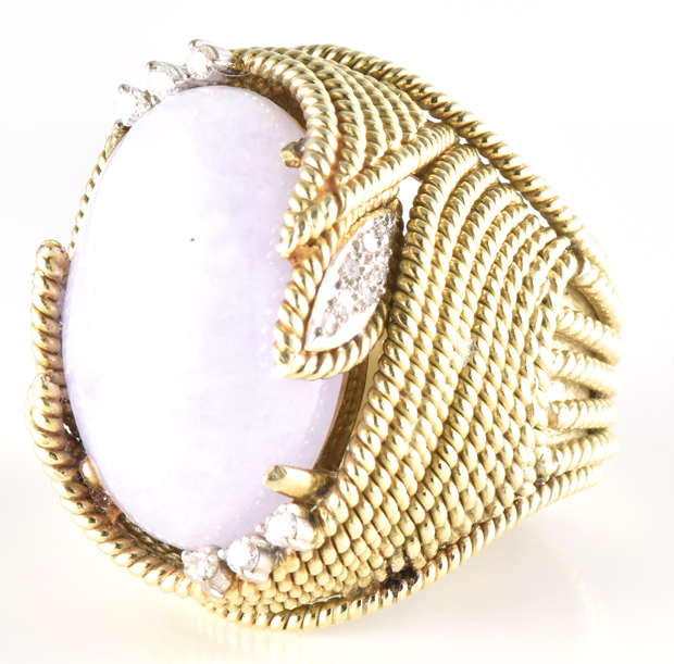 18K Yellow Gold Purple Jade Ring