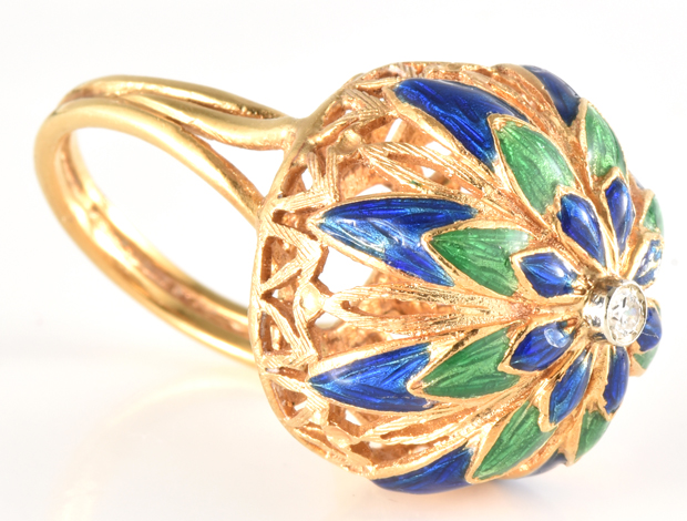 18K Yellow Gold Enamel Ring