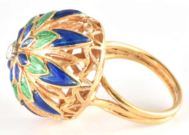 18K Yellow Gold Enamel Ring