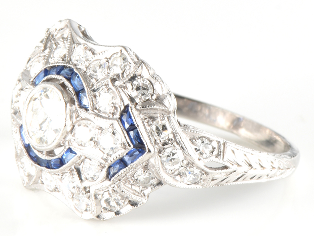 Platinum Diamond and Sapphire Ring
