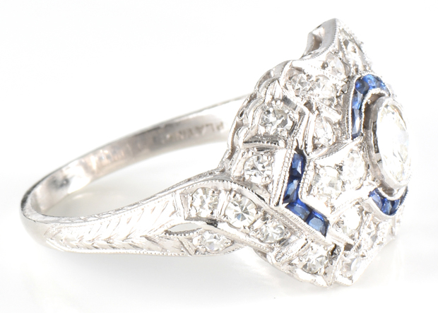 Platinum Diamond and Sapphire Ring