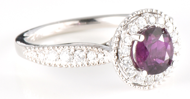14K White Gold Ring with a 1.05 Carat Round Ruby, GIA #6214367655