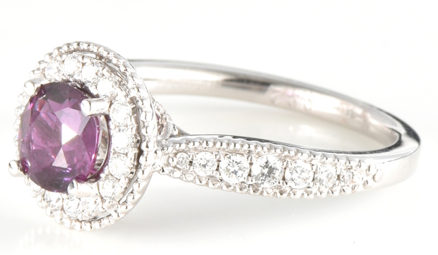 14K White Gold Ring with a 1.05 Carat Round Ruby, GIA #6214367655