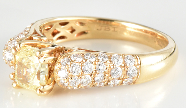 14K Yellow Gold Diamond Ring with a .97 Carat Cut-Corner Rectangular Modified Brilliant Diamond, GIA #2205110391