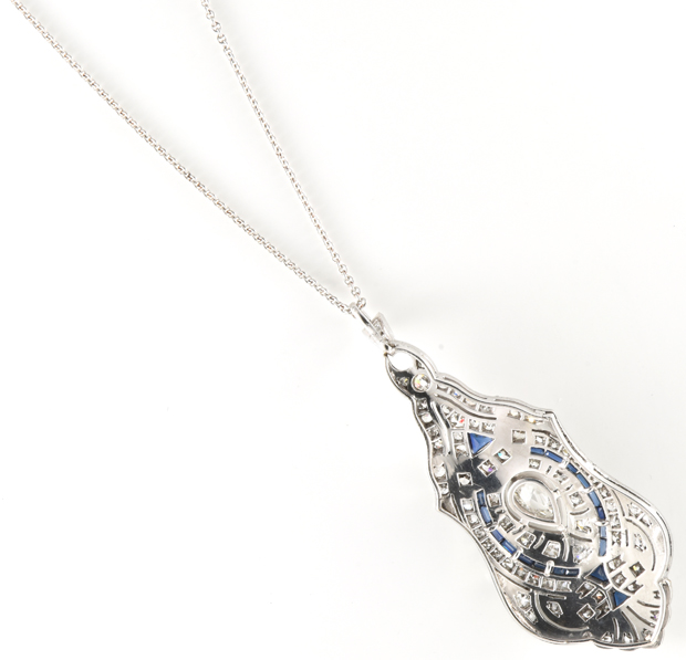 Platinum Diamond and Sapphire Pendant 