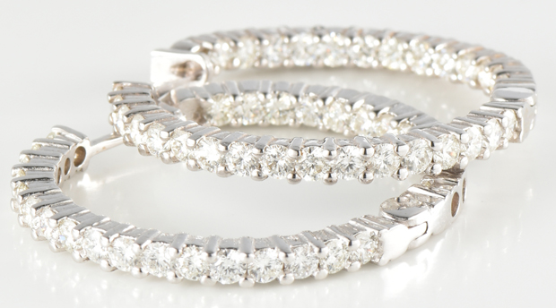 14K White Gold Diamond Hoop Earrings