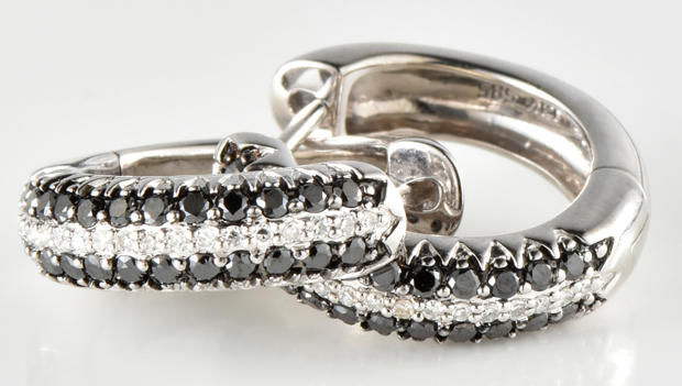 14K White Gold Diamond Hoop Earrings