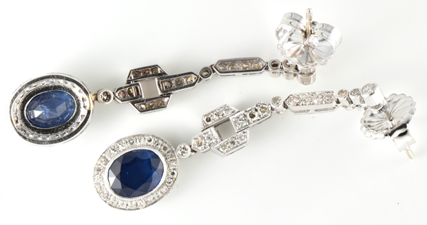 Platinum Diamond and Sapphire Earrings, GIA #6214258985