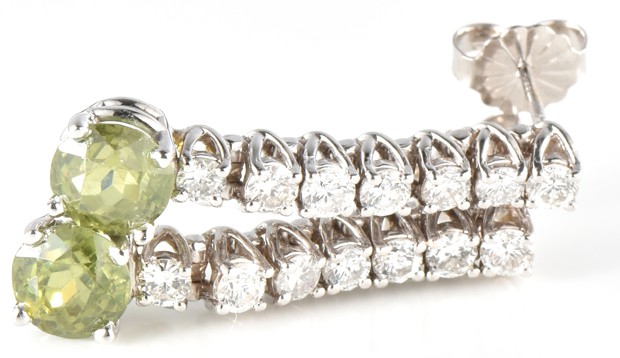 14K White Gold Diamond and Green Demantoid Garnets 