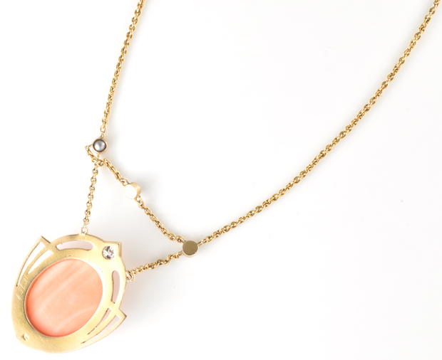 14K Yellow Gold Coral Cameo Necklace