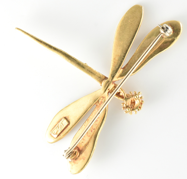 18K Yellow Gold Dragonfly Pin