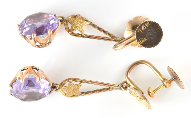 14K Yellow Gold Alexandrite Earrings