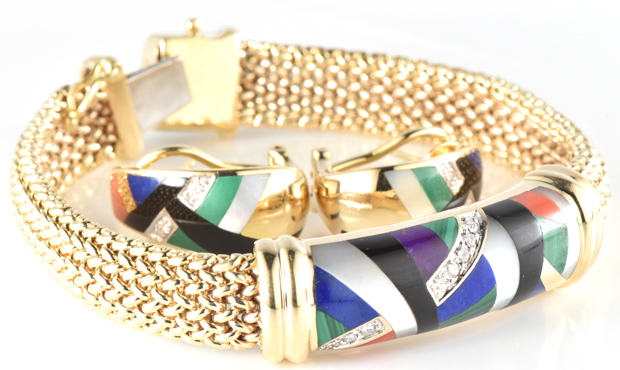 14K Yellow Gold Asch-Grossbardt Bracelet and Earring Set