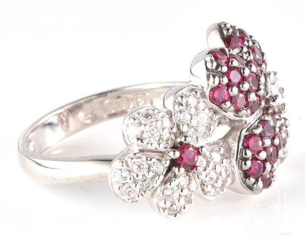 14K White Gold Diamond and Ruby Ring