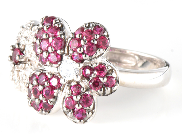 14K White Gold Diamond and Ruby Ring