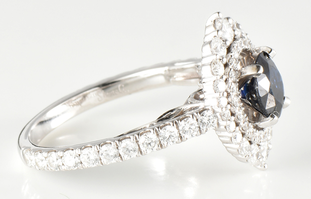 14K White Gold Ring with a .97 Carat Dark Blue Sapphire, GIA #2205859609