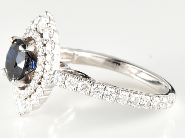 14K White Gold Ring with a .97 Carat Dark Blue Sapphire, GIA #2205859609
