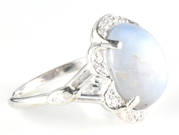 Platinum Diamond and Star Sapphire Ring