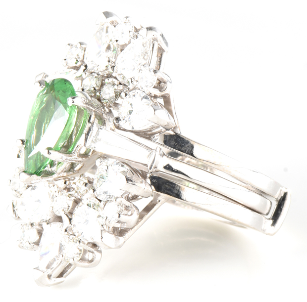 14K White Gold Tsavorite Garnet and Diamond Ring 