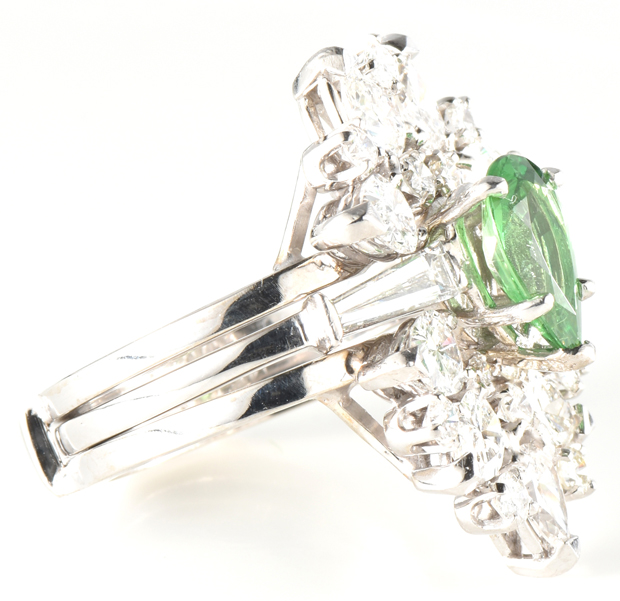 14K White Gold Tsavorite Garnet and Diamond Ring 