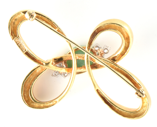 18K Yellow Gold Jade Pin