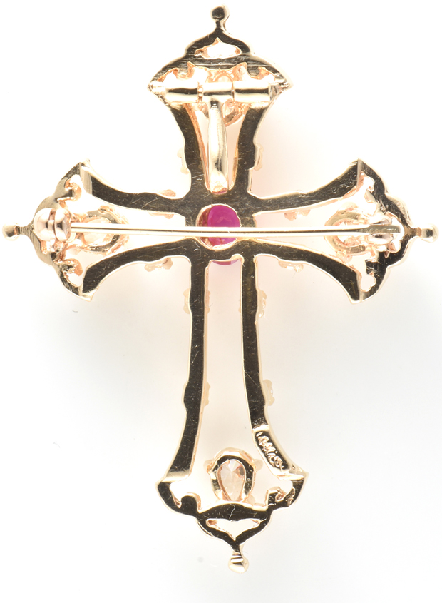 14K Yellow Gold Diamond and Ruby Cross