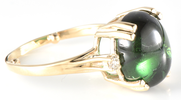 14K Yellow Gold Ring with a 10.27 Carat Green Tourmaline, GIA #5211383305