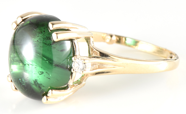 14K Yellow Gold Ring with a 10.27 Carat Green Tourmaline, GIA #5211383305