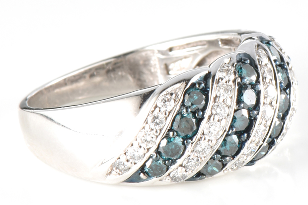 14K White Gold Blue Diamond Ring