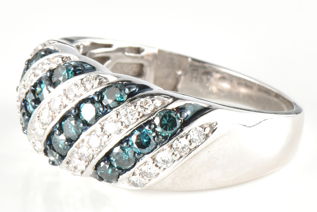14K White Gold Blue Diamond Ring