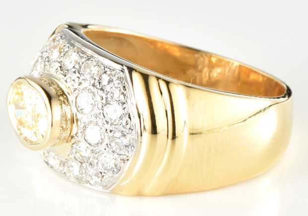 18K Yellow Gold Diamond Ring with a .70 Carat Oval Fancy Intense Yellow Diamond, GIA #2151933518