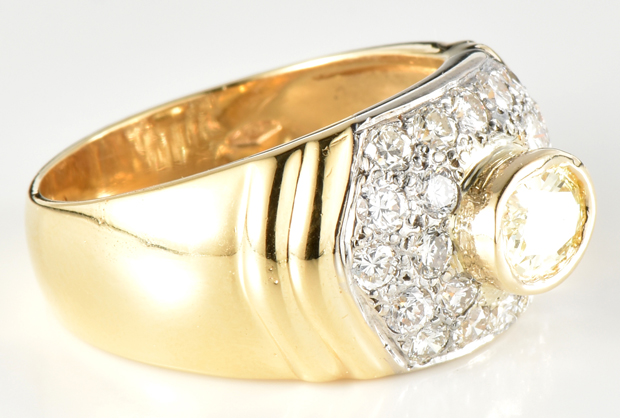 18K Yellow Gold Diamond Ring with a .70 Carat Oval Fancy Intense Yellow Diamond, GIA #2151933518