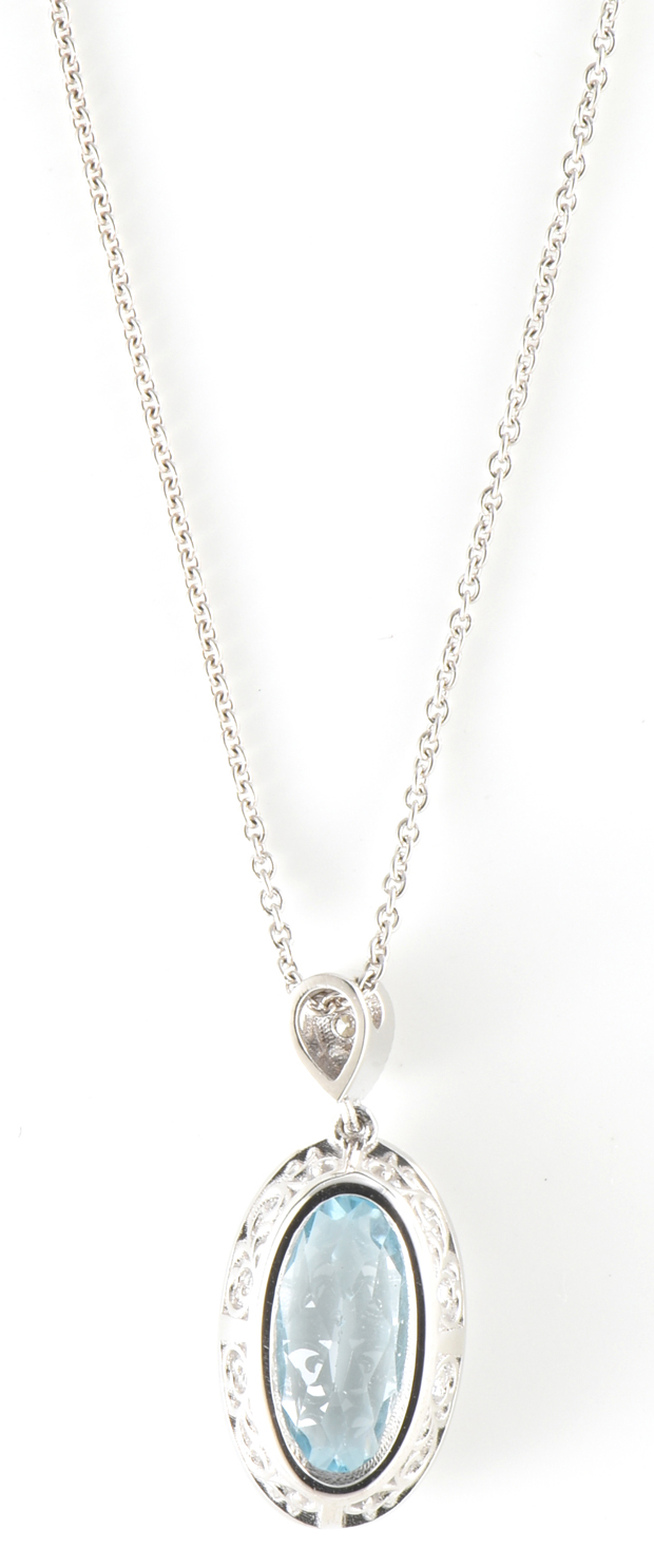 14K White Gold Blue Topaz Necklace