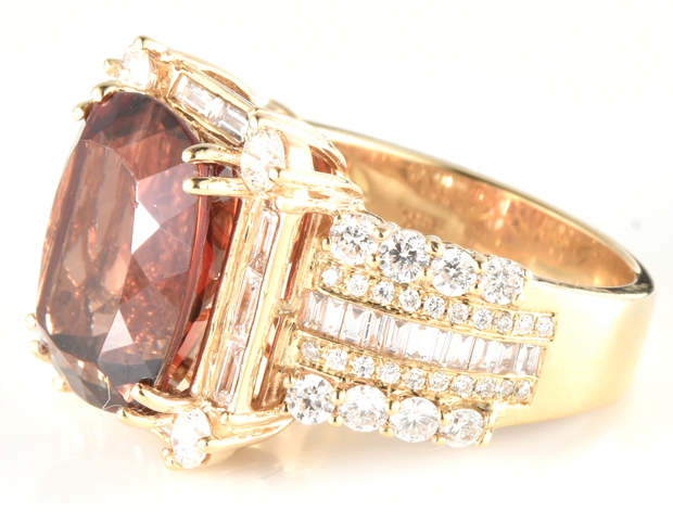 14K Yellow Gold Diamond and Sunstone Ring