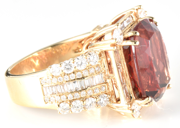 14K Yellow Gold Diamond and Sunstone Ring