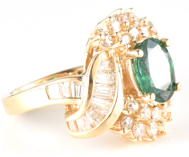 14K Yellow Gold Emerald and Diamond Ring 
