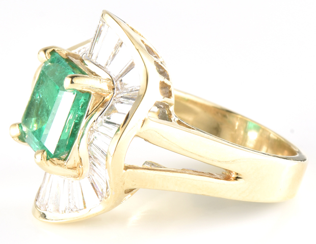 14K Yellow Gold Ring with a Natural Green Emerald, GIA #2213837219