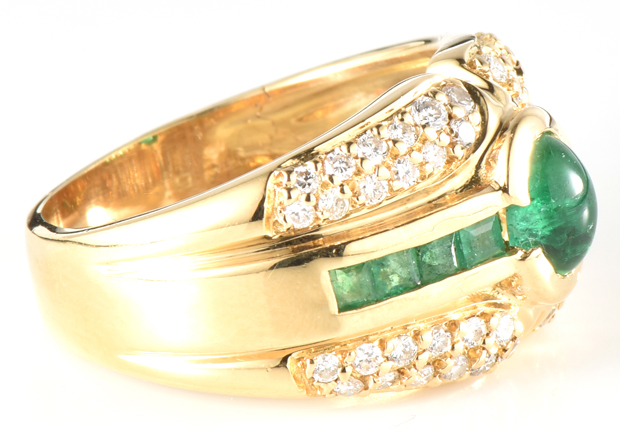 18K Yellow Gold Emerald and Diamond Ring