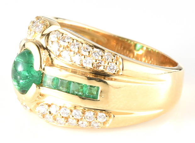 18K Yellow Gold Emerald and Diamond Ring